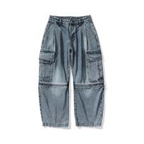 Men Baggy Jeans Mens Oversize Cargo Pants Korean Black Wide Pants Streetwear Hip Hop Harajuku Male Fashion Straight Denim Pants L tamsiai mėlyna spalva