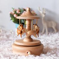 Dancing Carousel Horse Toy Music Box Wind-Up Mechanical Movement Musical Boxes for Birthday Gifts (Beige,11*11*17.5cm) smėlis