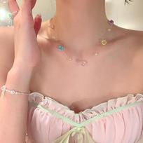 New Dopamine Colorful Fishline Necklace With Geometric Beads Invisible Necklace Clavicle Chain Women Girls