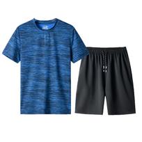 Men's Summer Crew Neck Sports Dry Fit Basic Set Short Sleeve T-Shirt and Elastic Waist Shorts Lightweight Breathable Activewear XXXL mėlyna