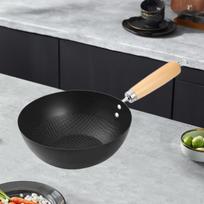 „Wok Saute“ keptuvė 20 cm su medine rankena Nelipnus ir nepadengiantis kiniškas lygintuvas kepimui