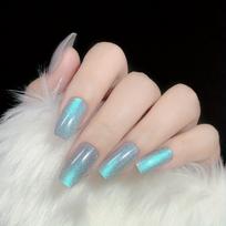 Reflective Glitter Cat Eye Press On Nails - Medium Ballerina Fake Nails For Women And Girls - DIY Nail Art Daylight Cat's Eye Wear Armor