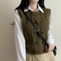 Korean Fashion Knitting Double Breasted Sweater Winter Retro Knit New Design Cardigan Women Aesthetic Casual Joker Sleeveless Vest One size