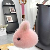 Mini mielas pliušinis nefrito triušio raktų pakabukas - Kuprinės pakabukas ir gimtadienio dovana Circular Ring rožinė