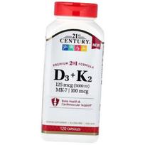 Vitamin D3 and K2, D3 + K2, 21st Century 120 caps (36440121) 120caps
