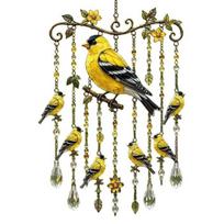 Graceful Bird Wind Chimes, Bird Wind Chimes for Outside, Metal Hanging Suncatchers with Crystal Pendants for Garden Yard Decor geltona