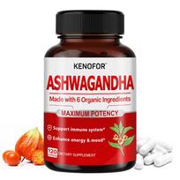 Organic Ashwagandha Maximum Potency Formula with 6 Natural Ingredients, 120 Dietary Supplement Capsules 120PCS