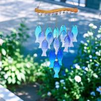 Blue Glass Sea Wind Chimes, Outdoor Glass Wind Chimes, Handcrafted Fish Wind Chimes, Large Glass Wind Chimes, Beach Parties, Wed