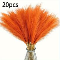 20pcs Vivid Orange Imitation Pampas Grass Set - 22 Inches High for Bohemian Home and Wedding Decor, No Vase Included