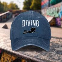 Diving Diver Graphic Washed Baseball Cap Cotton Adjustable Outdoor Casual Unisex Hat One Size gray
