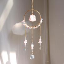 LUYI-Wholesale Crystal Suncatcher Amethyst Hanging  Wind Chime, Home & Garden Decor  Sun and Moon Decor (rose quartz,hanging&40cm length) rožinio kvarco spalva