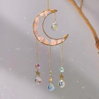 Wholesale Half Moon Crystal Wind Chimes Rainbow Maker Sun Catcher for Home Wall Decor (as the picture,about 48cm)