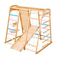 Indoor Playground Jungle Gym, 7-in-1 Wooden Indoor Playground for Kids, 113KG Montessori Climbing Toys Playset with Swing, Monkey Bar, Slide, Wooden