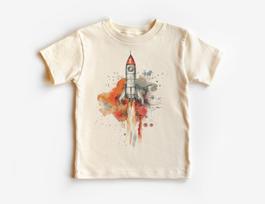Space Rocket Launch Unisex Shirt - Cute Spaceship Kid's Clothing - Outer Space Birthday Party Theme - Natural Boho Unisex & Youth Tee 100