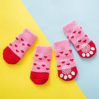 Non Slip Dog Socks with Rubber Grip Bottoms Soft Knit Pet Socks for Indoor Use Protects Paws from Cold Floors and Provides Traction for Pets M raudona