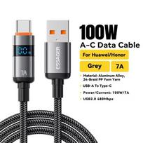 Essager 7A USB Type C kabelis iPhone 15 Pro Max 100W greitam įkrovimui USB C laidas kabelis Xiaomi Huawei Honor OPPO Oneplus 1m pilka