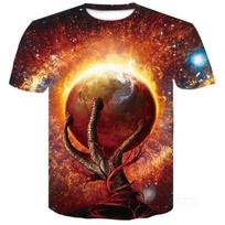 New Sci-fi Astronaut 3D Printed Planet Science Fiction Couple Trendy Youth Men's T-shirt S
