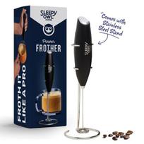 Sleepy Owl Powerful Milk Frother for Coffee | Black Color | Battery Operated Electric Frother | Stainless Steel Whisk with Frother Stand