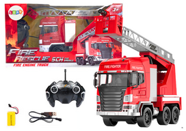 Lean Toys Nuotoliniu būdu valdomas gaisrinės automobilis su strėle ir vandens purškimu