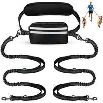 Hands Free Dual Dog Leash With Pouch For Medium & Large Dogs - Crossbody & Waist Leash For Dog Walking - No Pull, Free pilka spalva