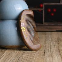 Hot Gold Sandalwood Sandalwood Hair Comb Gold Branches Thickened Hair Brush Pink Plum Blossom Head Massage Comb Gift