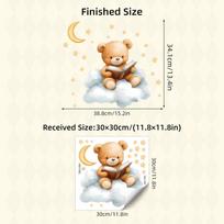 Cute Cartoon Teddy Bear with Clouds Stars Moon Wall Stickers, Self-Adhesive Decor for Kids Room Bedroom Decoration 30x30CM įvairiaspalvis