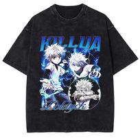 Hunter x Hunter Killua Zoldyck  Lightning  Vintage Washed Oversized T-Shirt | Unisex Anime Streetwear Tee L