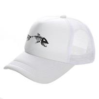 Fishbone Trucker Cap Unisex Fishing Skeleton Fish Bone Baseball Caps Unisex Mesh Net Hats MZ white