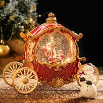 Christmas Cross-border Old Man Carriage Music Box Music Box Crystal Ball Retro Ornament Gift (as the picture,28*14*25cm)
