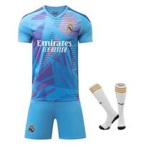 Real Madrid Vaikų Sporto Įranga Mėlyni Vartininko Futbolo Marškinėliai - Jaunimo Vartininko Apranga - Kvėpuojanti Sportinė Apranga - Dvi Spalvų Dizainas 110-120 CM mėlyna
