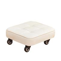 Upholstered Rolling Stool Square Shape Wheeled Short Bench Low Sliding Bench  Entryway Lazy Rest