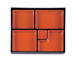Wakaizumi Lacquerware TA Long Nude Patterned Bento Box with 5 Vermilion and Black 11-inch Compartments, Finish, 1-366-4 juoda