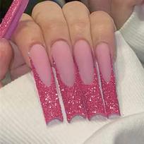 Long French Style Glitter Press-On Nails Full Cover Artificial Nail Tips Women Ins Aesthetic Wearable Art Gel Nail Style