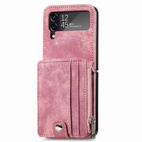 Vizitinių kortelių lizdo odinis sulankstomas dėklas, skirtas Samsung Galaxy Z Flip 4 5g Flip4 Flip 3 Flip3 Zflip4 nesubraižyti piniginės dėklai for Samsung Z Flip 4 rožinė