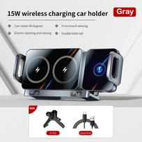 Dvigubos spiralės itin išmanus mobiliojo telefono/planšetės laikiklis Magnetinis telefono laikiklis automobiliui Automatiškai besisukantis telefono laikiklis Belaidis automobilinis įkroviklis pilka spalva