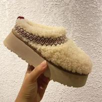Women Fur Slippers Ankle Boots Flats Platform Short Plush Warm Flip Flops Cotton Shoes Brand Winter Snow Cotten Botas 35 smėlis
