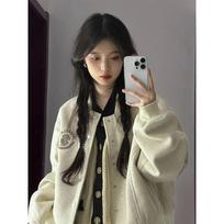 Short Baseball Uniform for Women, Autumn and Winter, Loose, Casual, Versatile, Thickened Clip, Large Size Loose Jacket S black