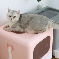 Cat Litter Box Large Plastic Spill Proof Cat Toilet Pink rožinė