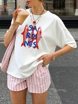 Summer New Women's T-shirt Cartoon Sardine Printed Casual Fashion Short Sleeve T-shirt Soft Comfortable Summer Women Clothing S