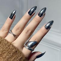 Short Stiletto Press-On Nails With Chrome Plating Glitter Finish Women Glue-on Style beige