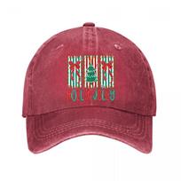 Holly Jolly Christmas Tree Bow Striped Decor Washed Baseball Cap Outdoor For Womens Unisex FeUnisex One Size