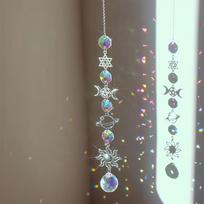 1pc Crystal Wind Chime Moon Sun Catcher Diamond Prism Pendant Catcher Rainbow Hanging Drop for Home Garden Decoration (as the picture,hanging&H:41cm)