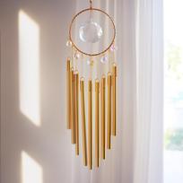 Wholesale 9-tube Aluminium Wind Chimes Meditation Wind Chime Metal Tubes With Big Glass Crystal Prism Amazing Grace with Breeze (Gold,about 35cm length) auksas
