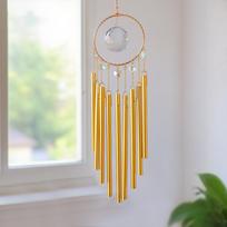 Wholesale 9-tube Aluminium Wind Chimes Meditation Wind Chime Metal Tubes With Big Glass Crystal Prism Amazing Grace with Breeze (Gold,about 35cm length) auksas