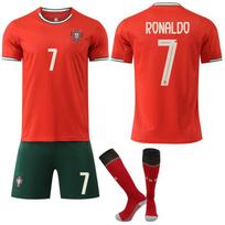 Ronaldo Portugalija Nr. 7 Džersis 25/26 - Vaikų sporto įranga Kvėpuojantis poliesteris Raudona futbolo uniforma 110-120 CM raudona