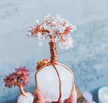 Natural Crystal Amethyst Money Tree Wind Chime Polished Collectible European Style Tree Shape for Home Decoration (as the picture,Around 12-14CM)