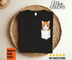 Cat Pocket Cute T-Shirt, Cats Lover Gift, Best Cat Dad Mom, Crazy Cat Lady, Funny Kitty Owner Costume, Kitten Outfit, Birthday Present Tees, 100