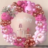 Metalinis Rožinis Žalias, Blizgučiais Konfeti Balionų Arkos Rinkinys Vestuvėms Mergvakariui Vainikas Rose red balloon chain