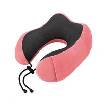 Travel Neck Pillow Memory Foam U-Shaped Pillow for Airplane Car Travel Portable Ergonomic Neck Support with Adjustable Strap & Washable Cover rožinė