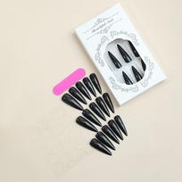 24pcs Glossy Black Fake Nails Set Press On Nail Tips Solid Color Long Stiletto Removable Artificial Nails Decoration Nail Art white